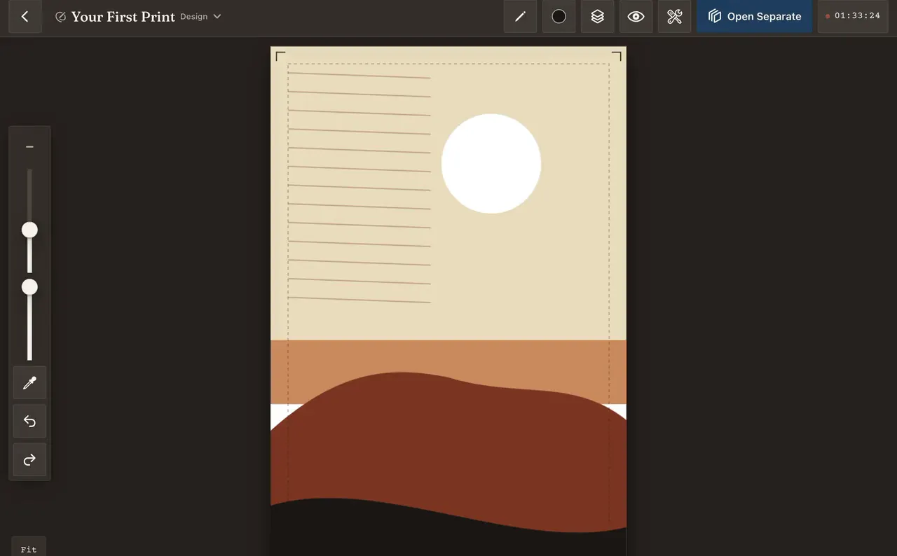 Opening the layers panel and the view menu in Brayer's Design module.